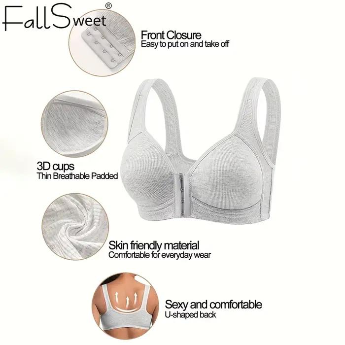 Fallsweet soutien-gorge à fermeture frontale sans couture pour femmes solide sans fil Push Up Bralette couverture complète bonnets fixes sous-vêtements confortables