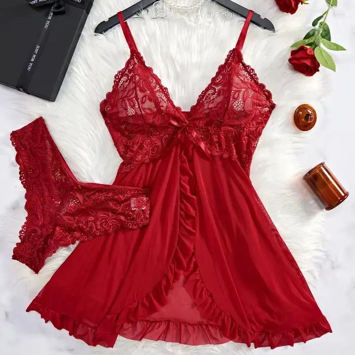 Tulle Ultra Sexy chemise de nuit col en v soutien-gorge ouvert sommeil jupe nuit robe érotique femme pure pyjamas Lingerie tongs Kit de luxe