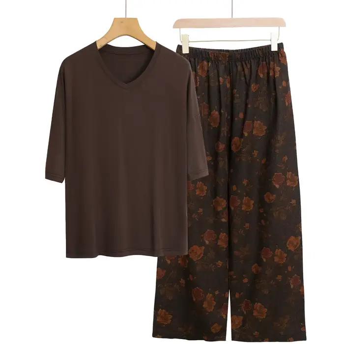 Ensemble de pyjamas imprimés neufs, vêtements décontractés en modal pour femmes, vêtements de maison, grande taille, pyjama confortable pour dormir, pyjamas pour femmes, vêtements de nuit