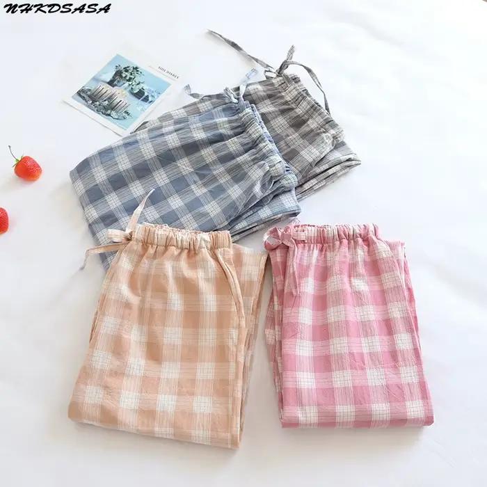 Pantalon de pyjama en gaze de coton pour femmes, Pantalon de maison pour Couples, vêtements de détente, bas de sommeil imprimé ample pour Femme, Pantalon Hombre pour hommes