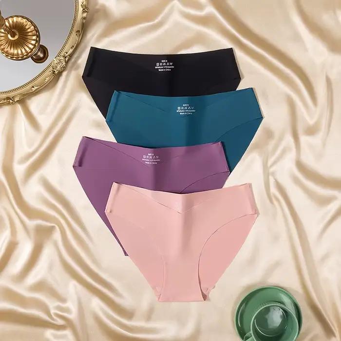 Culotte femme soie glacée sans couture sous-vêtements féminins taille basse élasticité quotidienne slips pour femmes respirant Sexy Lingerie Bikini