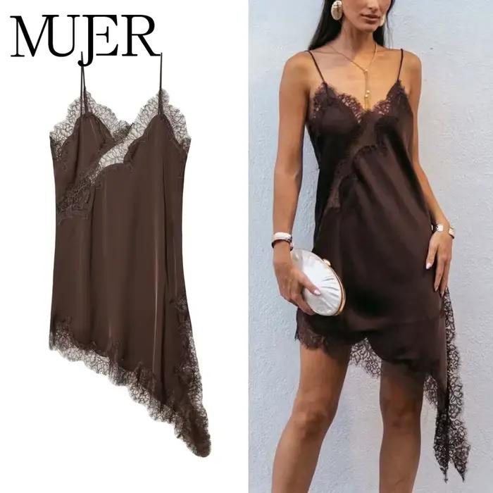 MUJER čipka Slip Mini šaty ženy Satén holý chrbát letné