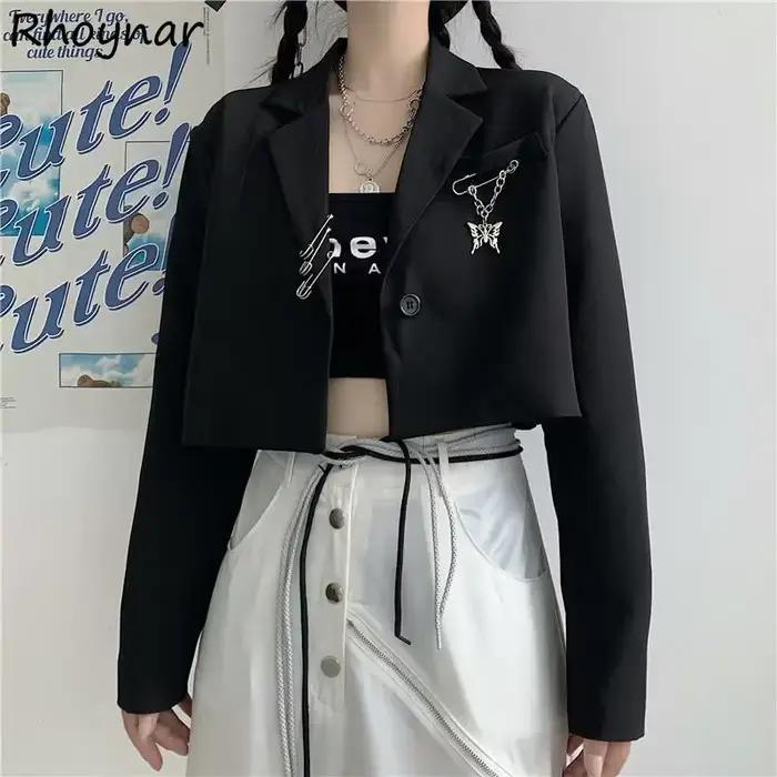 Skrátené sako pre ženy Dizajnér JONotched Hipsters S-3XL Mládež Jeseň Ulzzang Streetwear Osobnosť Tínedžeri Y2K