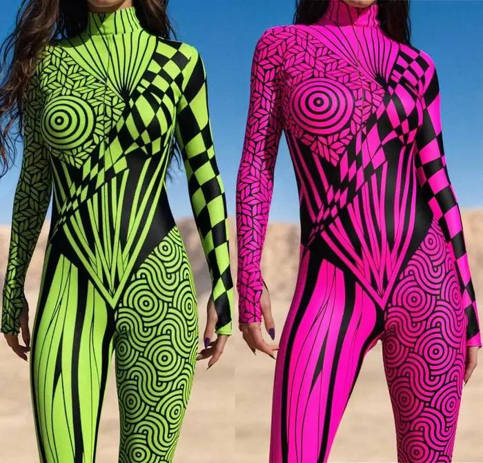 Body de Cosplay de vacances Punk Art, combinaison à lignes irrégulières, Costume de fête d'halloween pour hommes et femmes, Costume Zentai en Polyester à manches longues