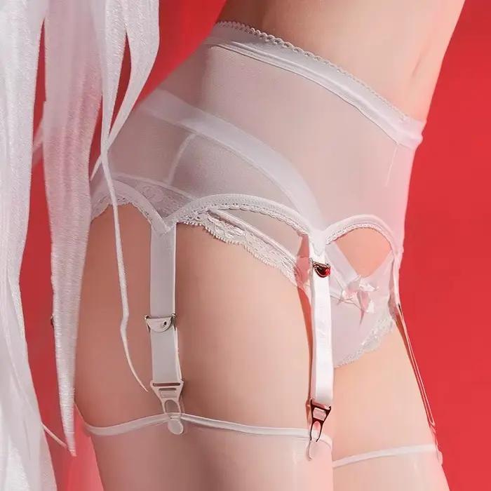 Nastaviteľné elastické podväzky s vysokým pásom a priehľadnými hodvábnymi sponami na pančuchy – čierne