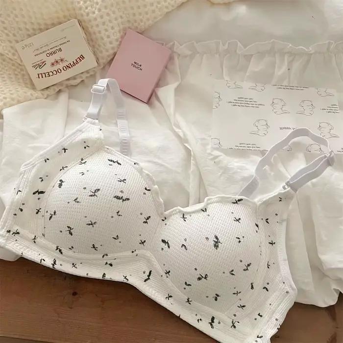 Lingerie confortable à imprimé floral pour femmes, sans jantes en acier, petite poitrine, rassemblement, soutien-gorge fin anti-affaissement pour filles