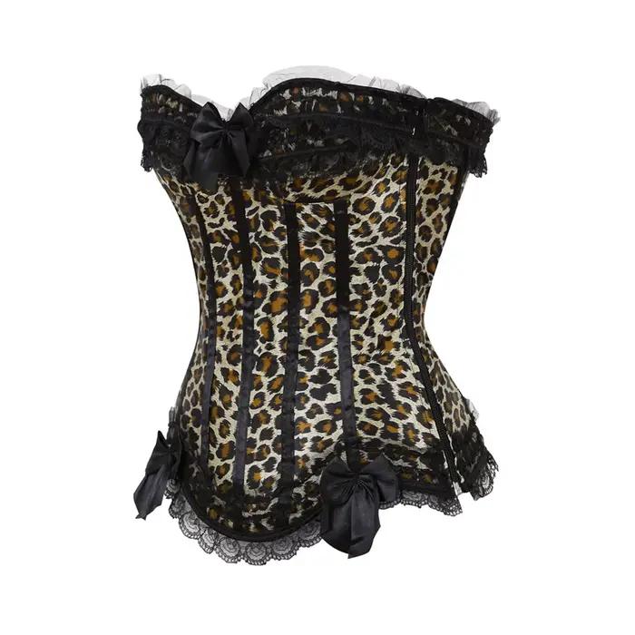 Corsets roses pour femmes, Lingerie Sexy, léopard, grande taille, gothique, dentelle florale, Bustiers, rouge et blanc
