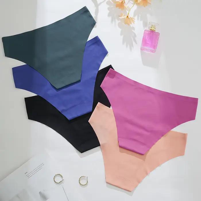 Sous-vêtements Ultra-fins sans couture, culotte Invisible pour femmes, slip Sexy en soie glacée, taille basse, respirant, extensible, doux, 5 pièces