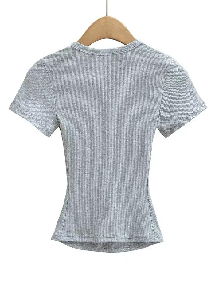 Štvorcový výstrih vysoký Stretch letná kultúra topy ženy s krátkymi rukávmi Sexy pulóver vrcholy Blúzky tenké tričko