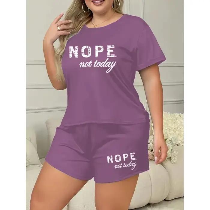 Ensemble pyjama imprimé lettres, t-shirt à manches courtes et short élastique, grande taille, tenue décontractée pour femmes, vêtements de sport, vêtements de détente, vêtements de maison