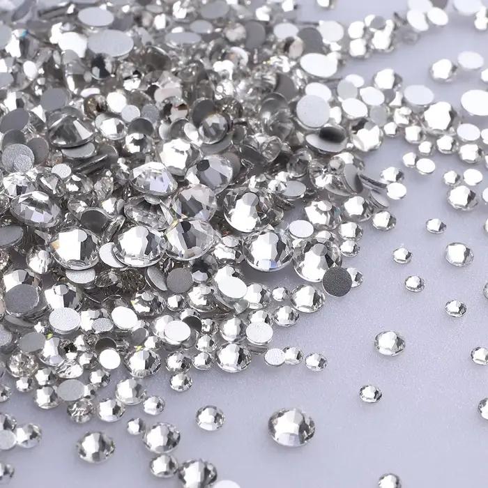 1440 kusov mix veľkostí sklenené ploché kamienky trblietky kryštál AB okrúhly diamant bez korekčného lepidla na kameň pre