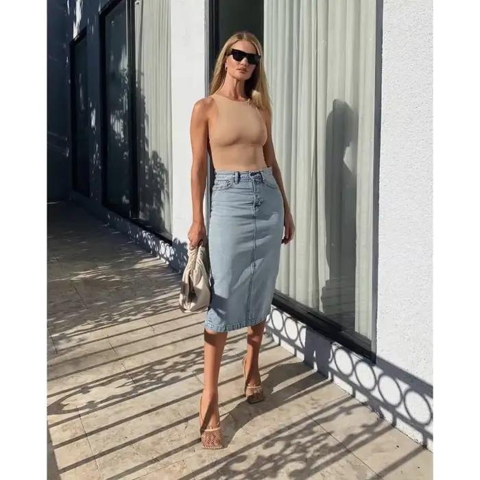 Combinaison sans manches beige pour femme, col rond, coupe ajustée, côtelée, décontractée, basique