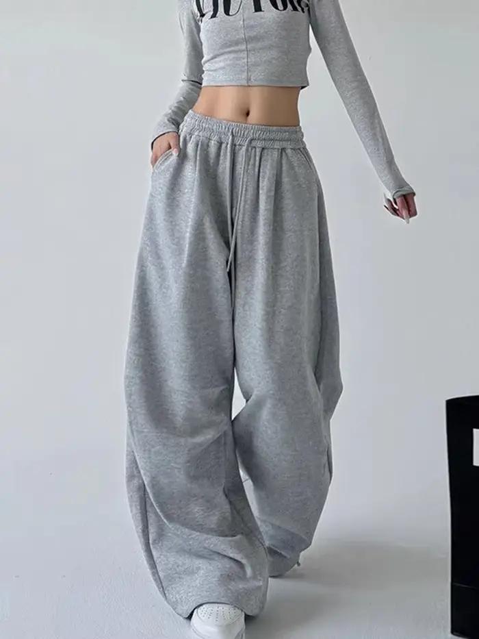 Y2K Harajuku široké nohavice na jogging pre ženy Streetwear Baggy oversized sivé športové