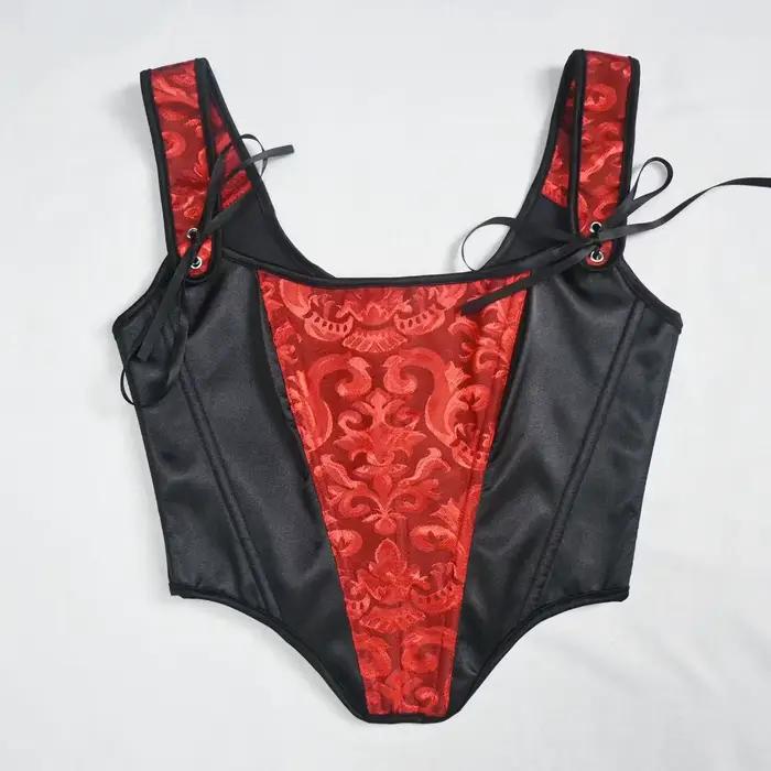 Nouveau Corset Jacquard Rose et Bleu 2026, Bretelles en Satin Rose à Nœuds, Sculpteur de Taille à Baleines, Style Vintage Adorable pour Voyages et Séances Photo