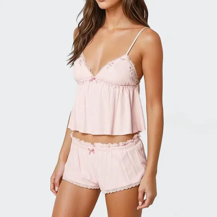 Gaono Letný pyžamový set pre ženy elegantný s vyšívanou čipkou a šortkami