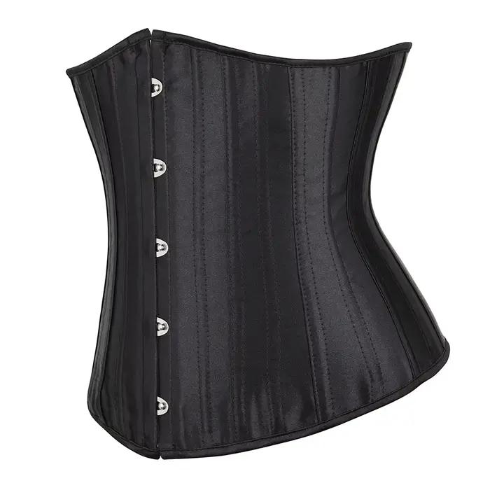 Corset sous le buste noir satiné, 26 ceintures désossées en acier en spirale, cintré à la taille, amincissant, gothique, sablier, bustier