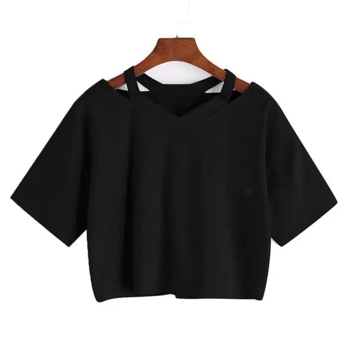 Dámske crop topy Y2k, krátke tričko s krátkym rukávom