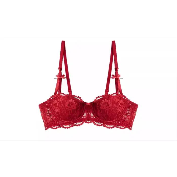 Ensemble cadeau de Lingerie de noël Sexy, dentelle noire transparente, demi-tasse, soutien-gorge et culotte, Ultra fin, transparent, grand sous-vêtements Tushy, cadeau de noël