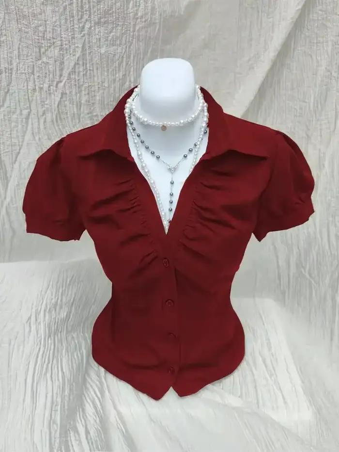 Vintage estetické ženy osobnosť Y2K štíhle oblečenie móda košele Harajuku krátky rukáv topy žena teplé c