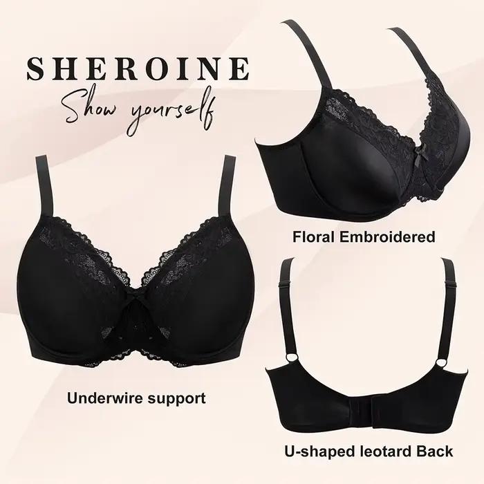 Sheroine – soutien-gorge à armatures en dentelle, minimiseur floral, couverture complète, soutien-gorge non rembourré pour femmes, confort quotidien, soutien-chemise