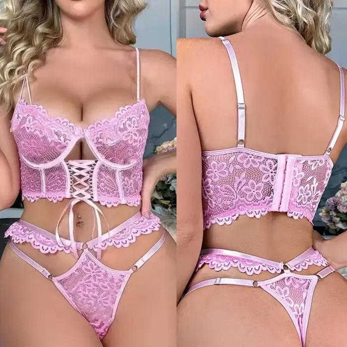 Lingerie érotique, sous-vêtements Sexy en dentelle, Kit de soutien-gorge 2 pièces, Push Up, transparent, Bandage intime, ensemble Bilizna, tenues fantaisie