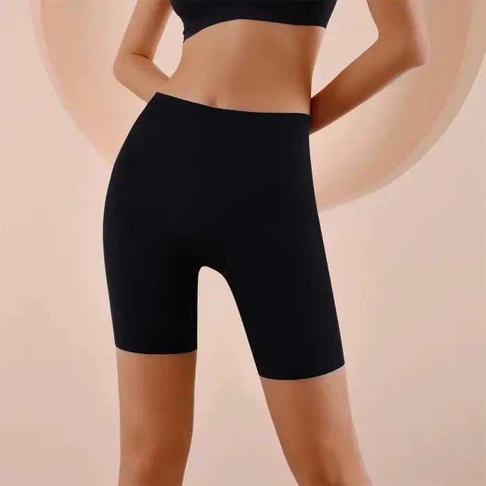 Shorty taille haute sans couture pour femme, effet ventre plat et rehaussement des fesses, en soie glacée, sous-vêtement de sport, style boxer