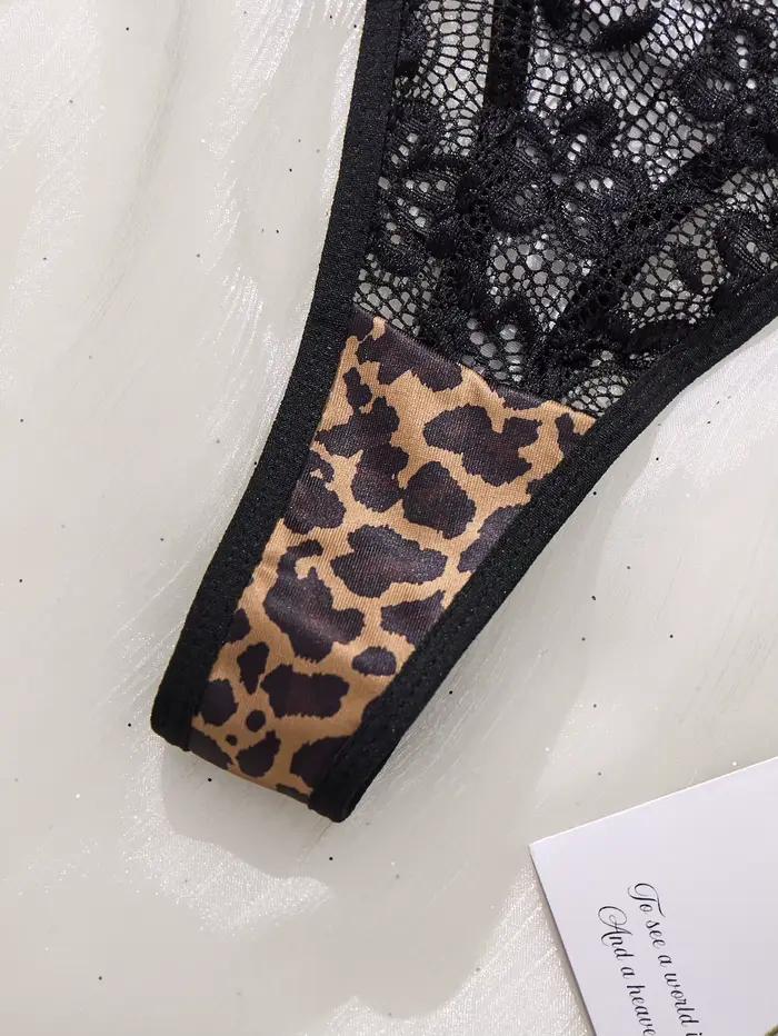 Sexy leopardový set čiernej farby - Priesvitná podprsenka - Trendová dámska bielizeň - Exkluzívne intímne oblečenie ZA825182