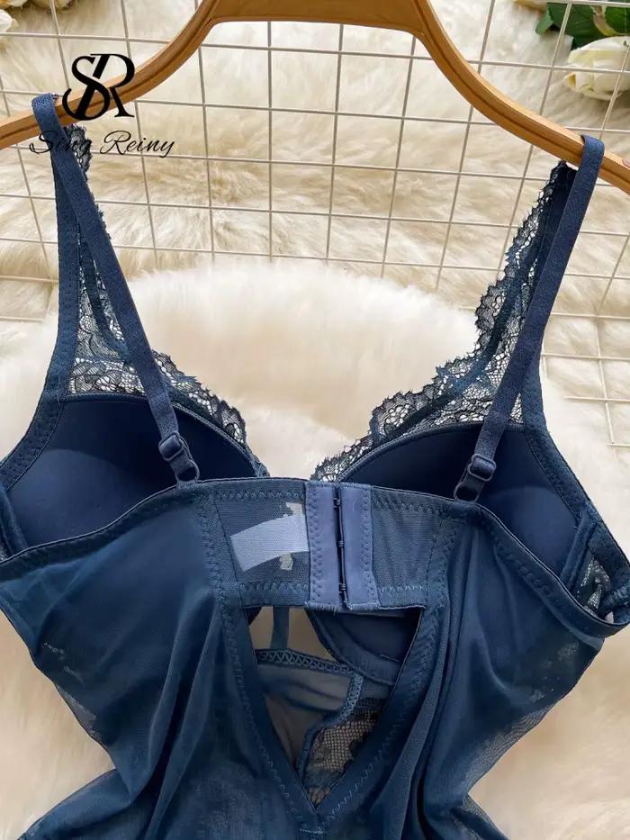 SINGREINY 2026 Nouveaux Bodys en Dentelle pour Femme, Lingerie à Bretelles, Dos Nu, Uni, Sous-vêtements en Maille Florale Transparente Sexy