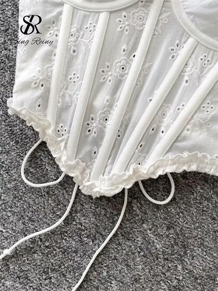 SINGREINY kvetinová výšivka Dámska bielizeň nepravidelný popruh Krátky korzet zmyselný francúzsky Hotsweet štíhly Sexy plážová košeľa