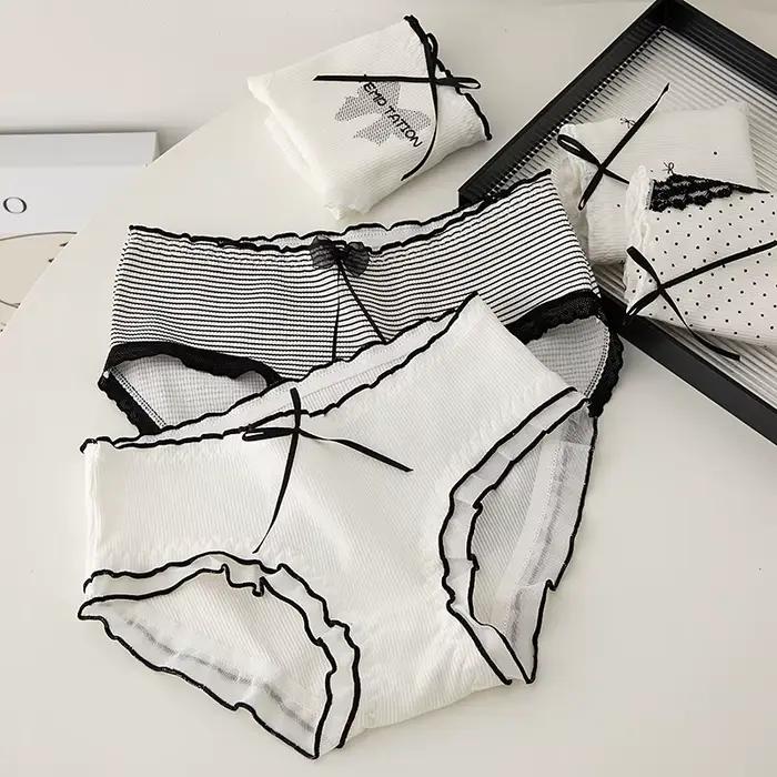 5 pièces/ensemble culottes en coton femmes doux nœud slips filles doux sous-vêtements respirants dames culotte femme intimes Sexy Lingeries