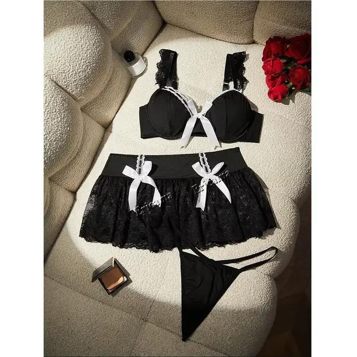 Červený čipkovaný sexy lingerie set pre ženy a saténový