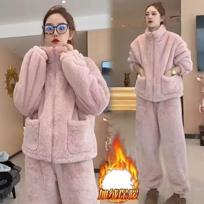 Hrubý teplý flísový pyžamový set pre ženy na zimu