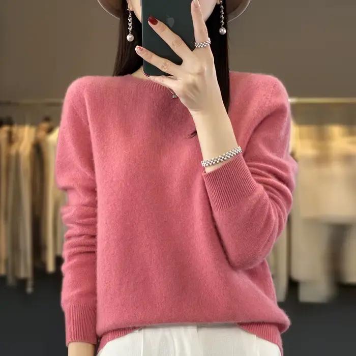 100% merino vlna pulóver pre ženy okrúhly výstrih kašmír pleteniny žena