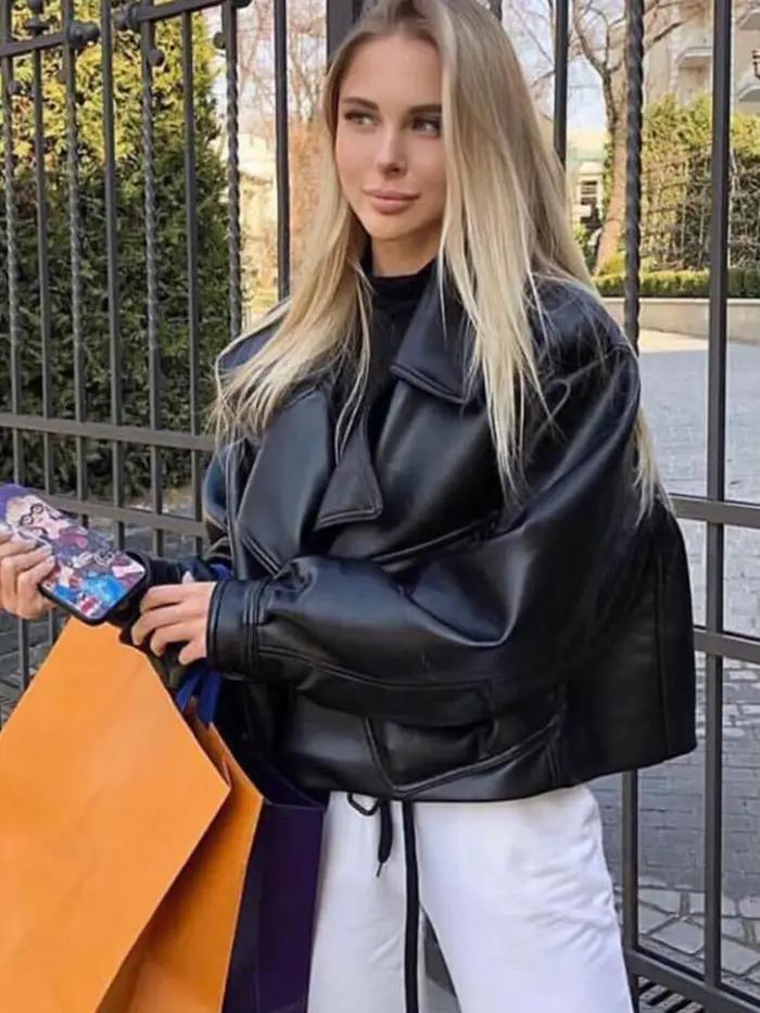 FTLZZ motocyklová bunda z imitácie kože pre ženy