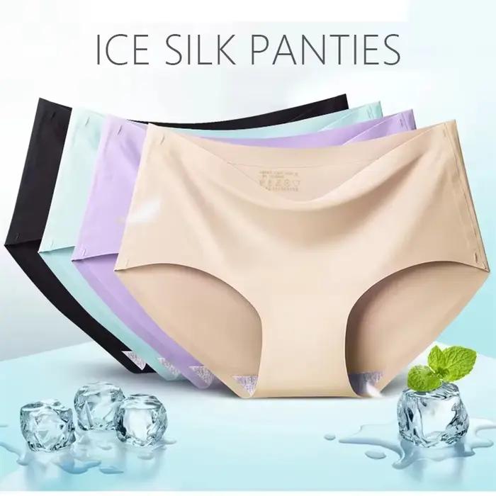 9 pièces culottes en soie glacée sans couture pour femmes respirant doux confort, culotte de couleur unie pour adolescentes, conception une pièce