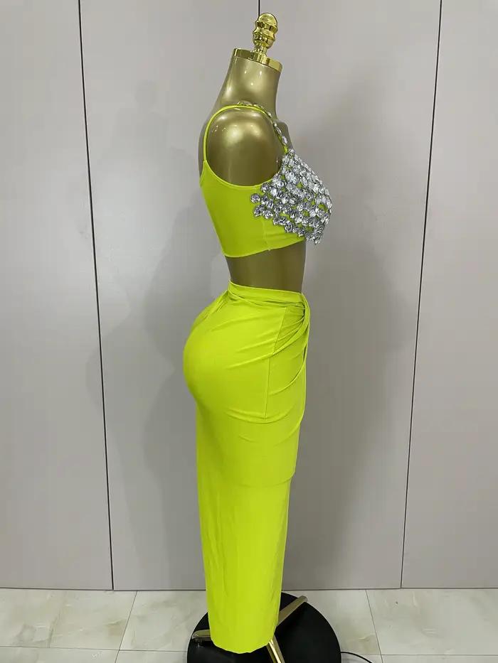 Dvojdielny sexy set s trblietavými kryštálovými diamantmi pre ženy