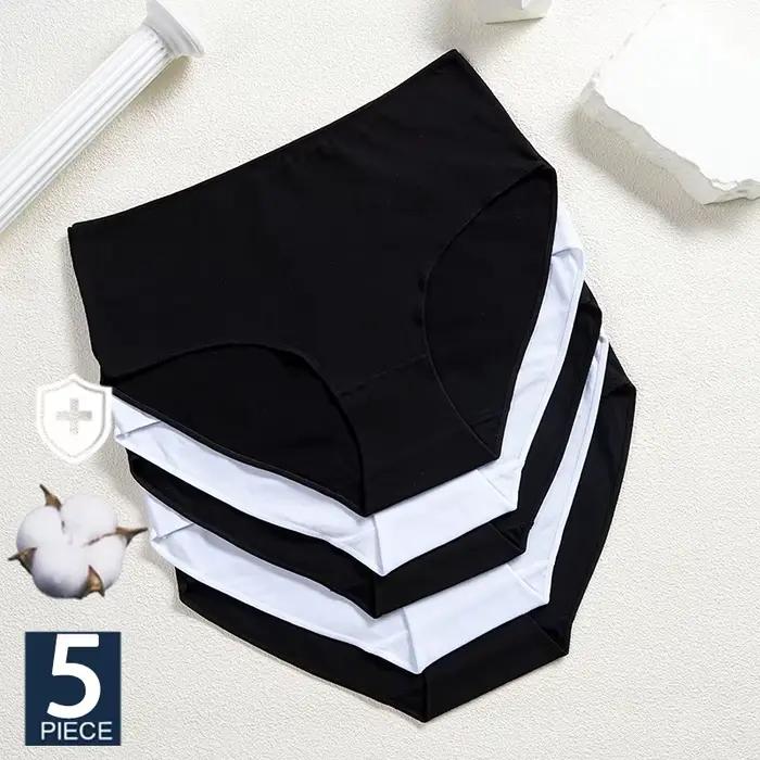 FINETOO 5 pièces culottes en coton femmes taille haute slips sous-vêtements sans couture caleçons respirants couleur unie culotte S-2XL intimes