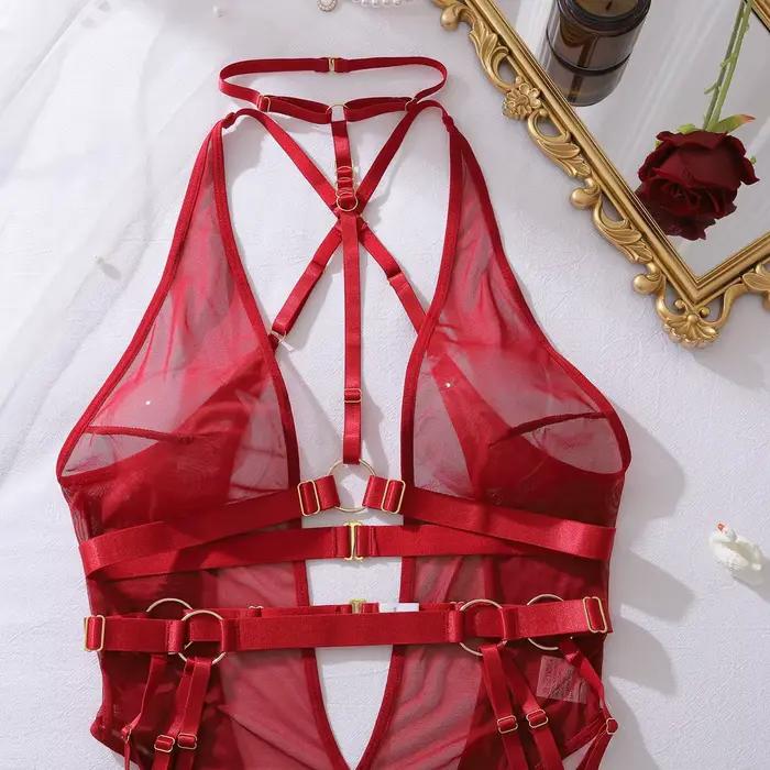 Ensemble érotique sexy pour femmes, lingerie transparente, combinaison, tenue de soirée, sous-vêtements de club, costumes sexy