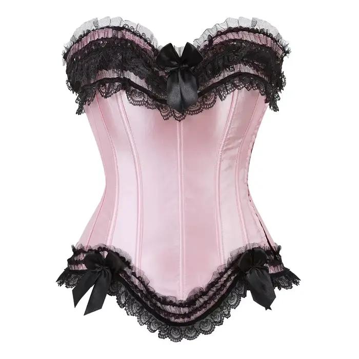 Corsets et Bustiers roses pour femmes, Vintage, dentelle, nœud à volants, haut Bustier rose, Basques gothiques, Burlesque, esthétique y2k