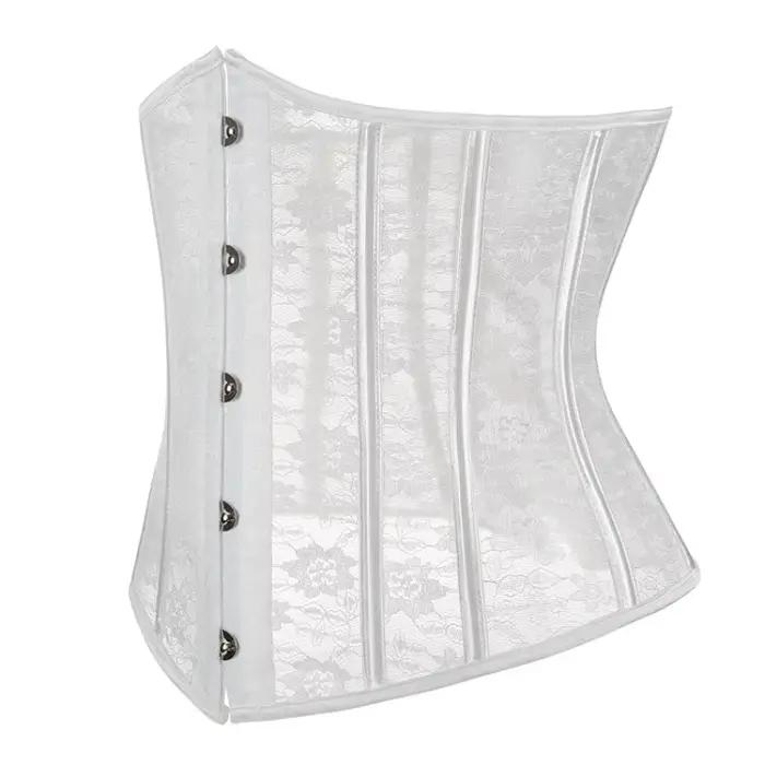 Corset sous-poitrine pour femme, noir et blanc, en maille transparente et dentelle, avec baleines en plastique, bustier, basques, gaine amincissante, serre-taille, korset ﻿