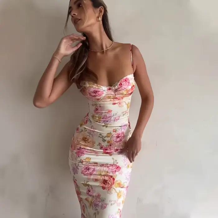 Robe camisole fleurie sans manches pour femmes silhouette crayon été printemps décontractée occassions spéciales