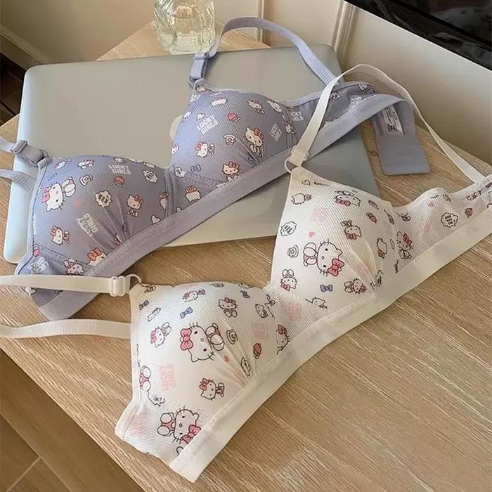 Kreslená Hello Kitty dámska bielizeň Kawaii dievčatá podprsenka Sexy bezdrôtová Push Up spodná
