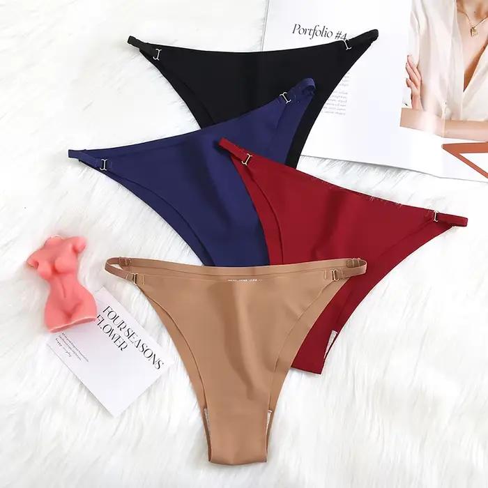 WarmSteps Sexy femme culottes glace soie solide sous-vêtements pour femme Lingerie sans couture culotte taille basse Bikinis caleçons slips XXL