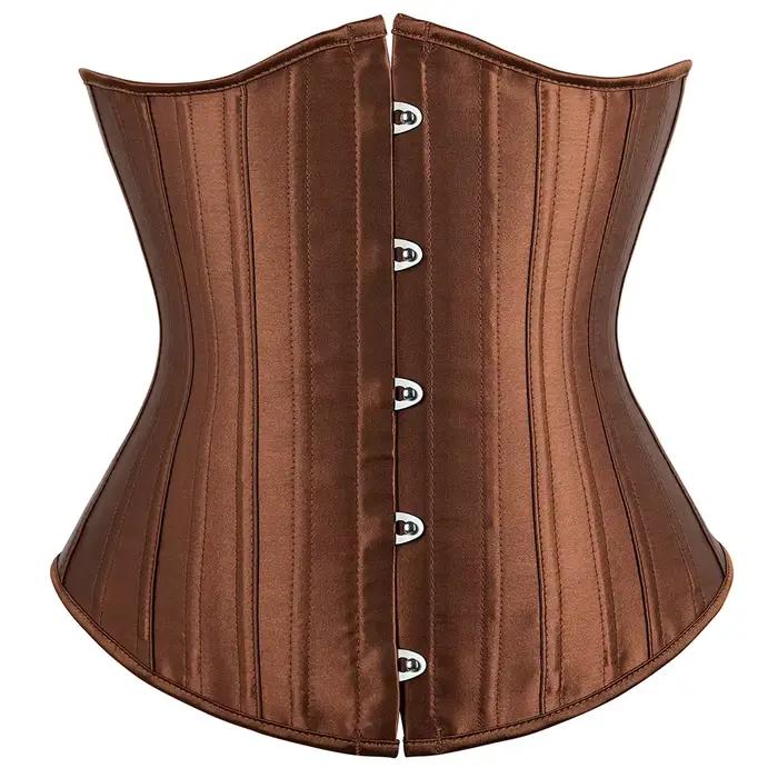 Corset sous le buste noir satiné, 26 ceintures désossées en acier en spirale, cintré à la taille, amincissant, gothique, sablier, bustier