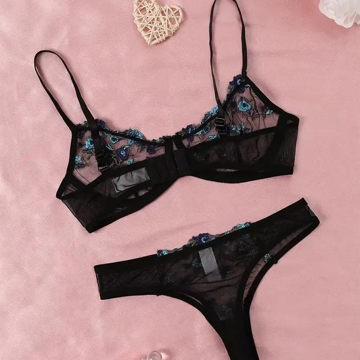 Lingerie en dentelle transparente brodée pour femmes, sous-vêtements sexy, ensemble de culottes dégradées, kit de soutien-gorge délicat, push-up, ensembles de culottes 7.0, nouveau Heilan