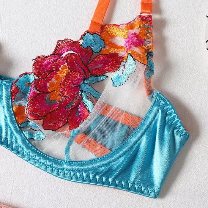 Ensemble soutien-gorge et culotte Belamimi en nylon et élasthanne avec motifs floraux pour femmes occasions quotidiennes