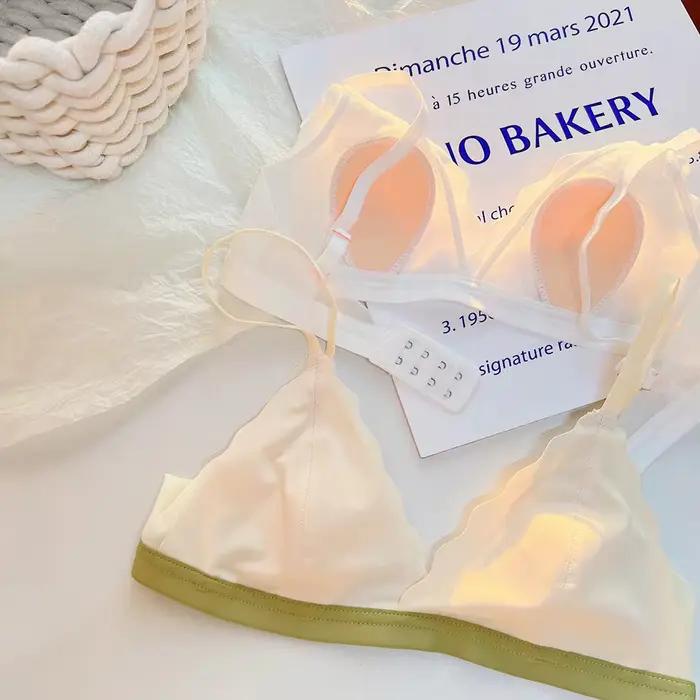Bralette fine en dentelle romantique française pour femme, petit soutiens-gorge d'oreille de lapin rassemblant la poitrine, bonnet triangle doux, anneau en acier, soutien-gorge gratuit, été