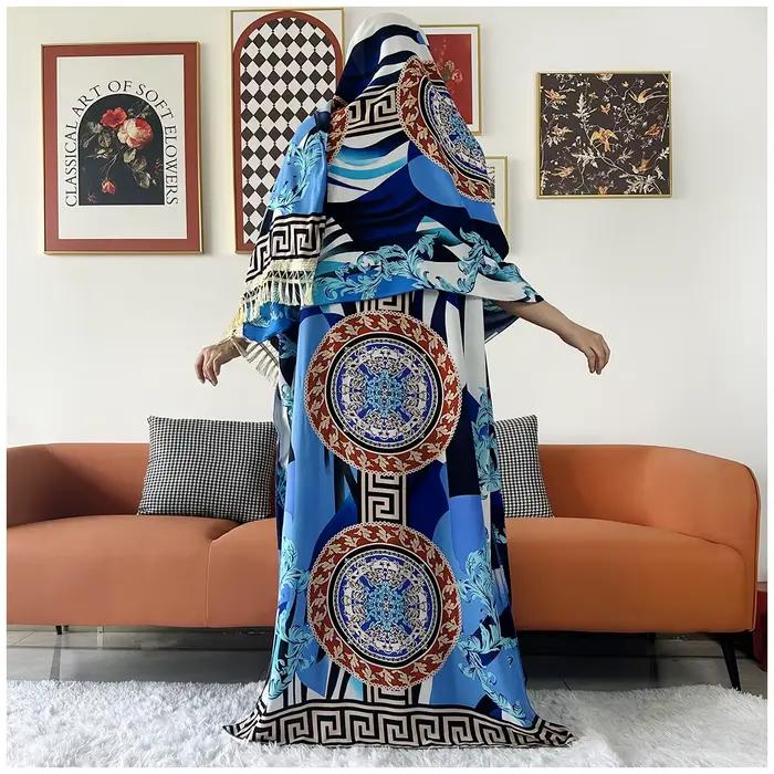 Dámske africké bavlnené dashiki kaftan s kvetinovou potlačou