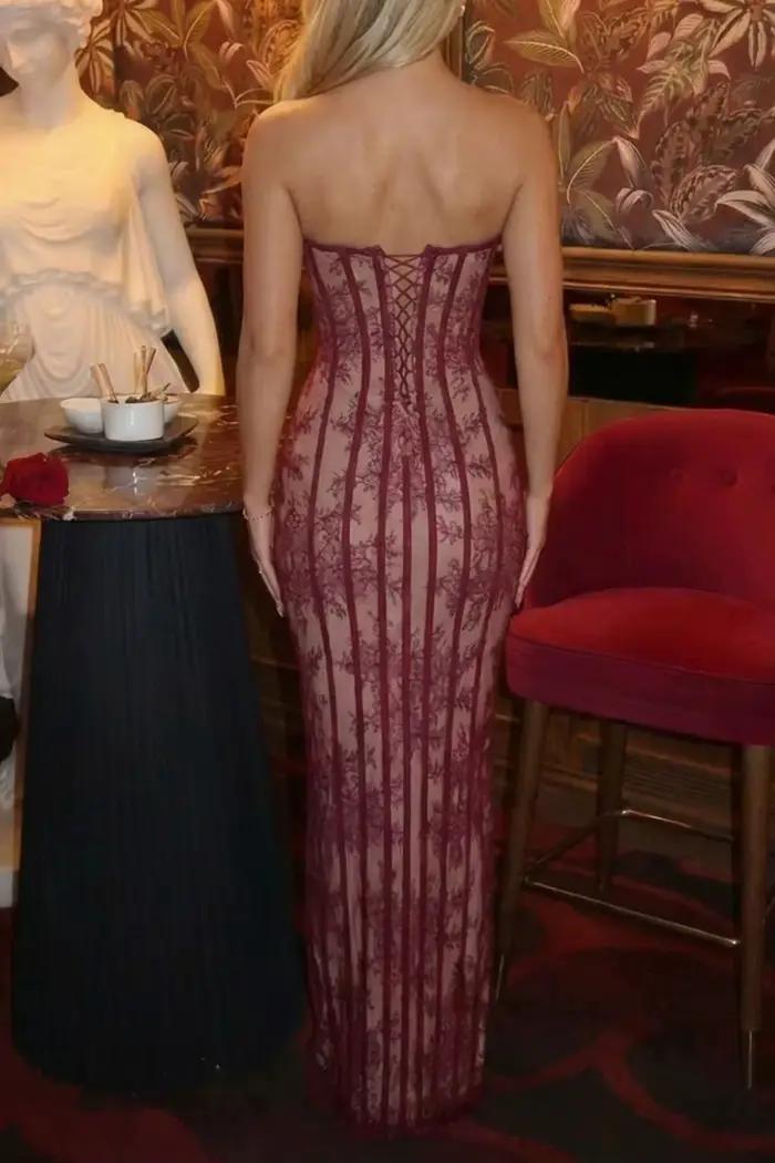 Elegantná čipková šaty bez ramienok pre ženy
