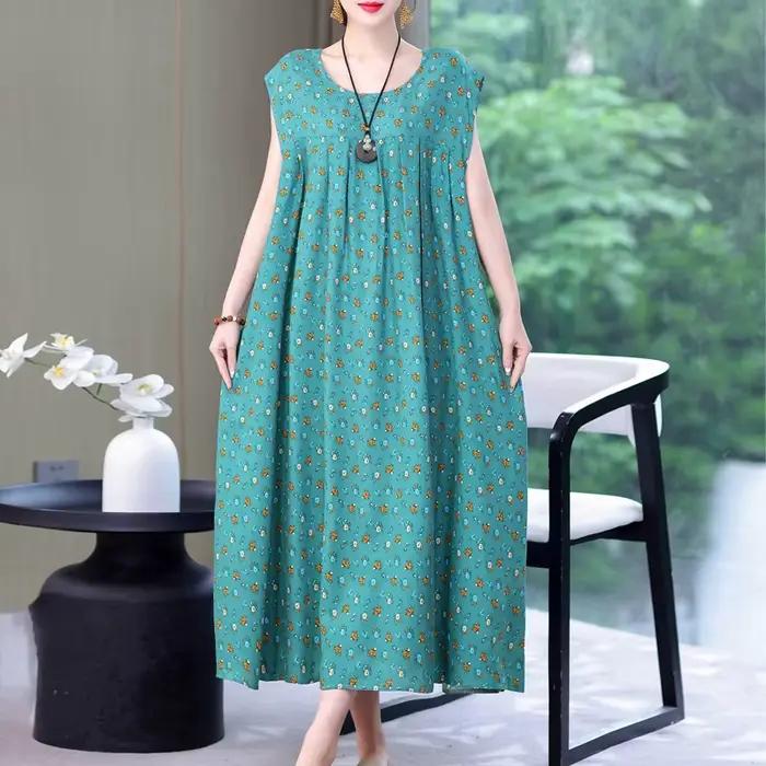 Robe en viscose ample col rond pour femmes décontractées été 2026 grandes tailles occasions spéciales